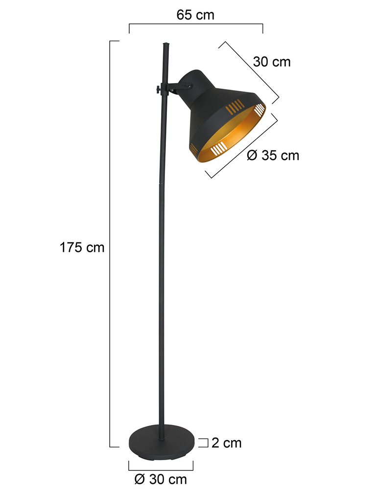 Lampadaire avec grand abat-jour Mexlite Evy noir et or – Image 6