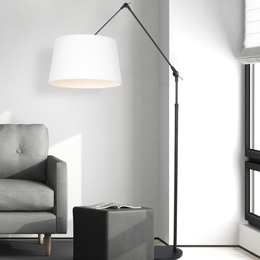 Lampadaire bras articulé Steinhauer Prestige Chic abat-jour lin noir et blanc – Image 3