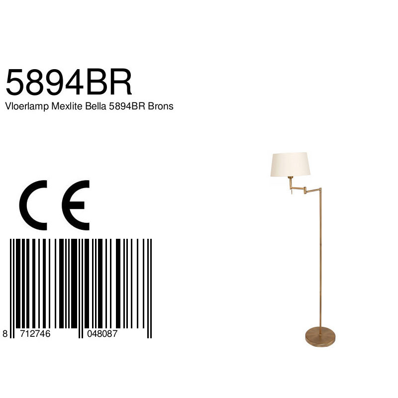 Lampadaire classique en bronze avec abat-jour en lin Mexlite Bella – Image 9
