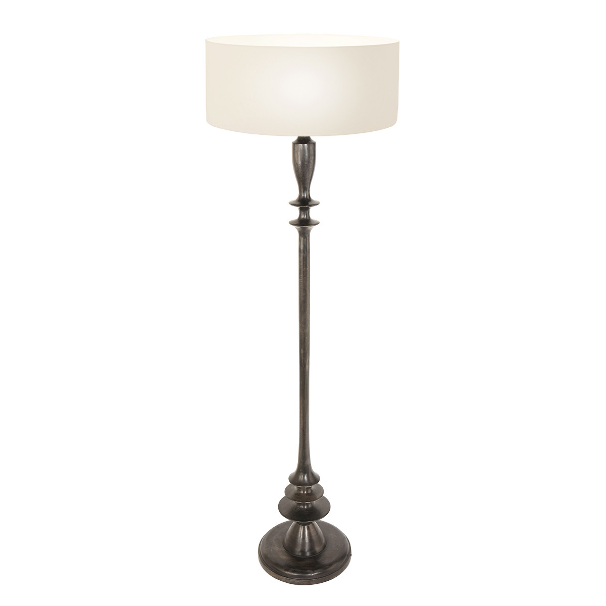 Lampadaire classique rond blanc pied noir Steinhauer Bois noirantique et opaque – Image 2