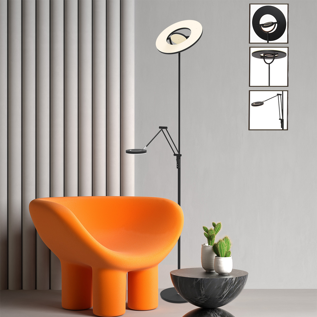 Lampadaire noir avec lampe de lecture réglable Steinhauer Soleil – Image 25