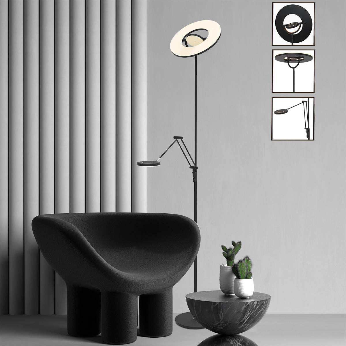 Lampadaire noir avec lampe de lecture réglable Steinhauer Soleil – Image 3