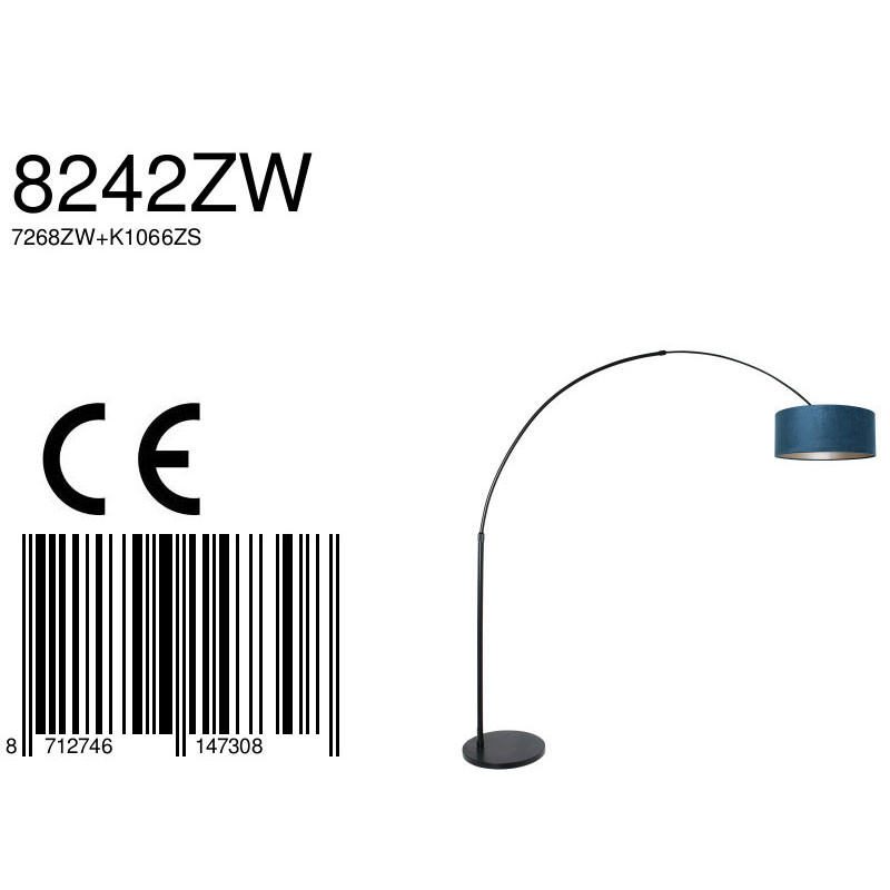 Lampadaire en arc avec abat-jour bleu Steinhauer Sparkled light acier – Image 7
