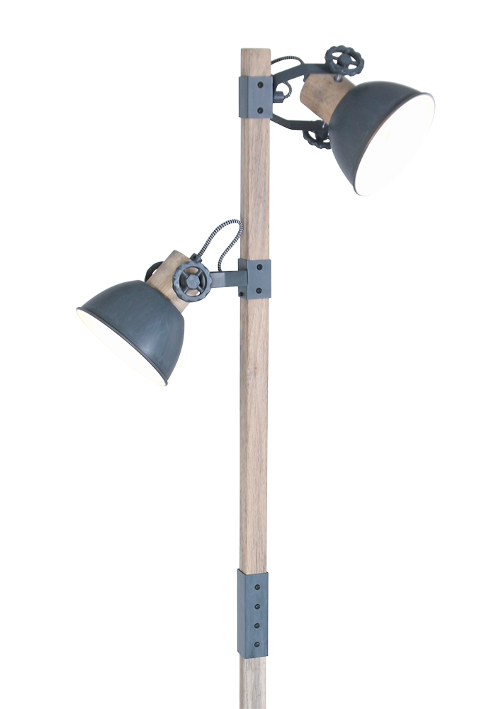 Lampadaire en bois avec abat-jour gris Mexlite Gearwood – Image 2