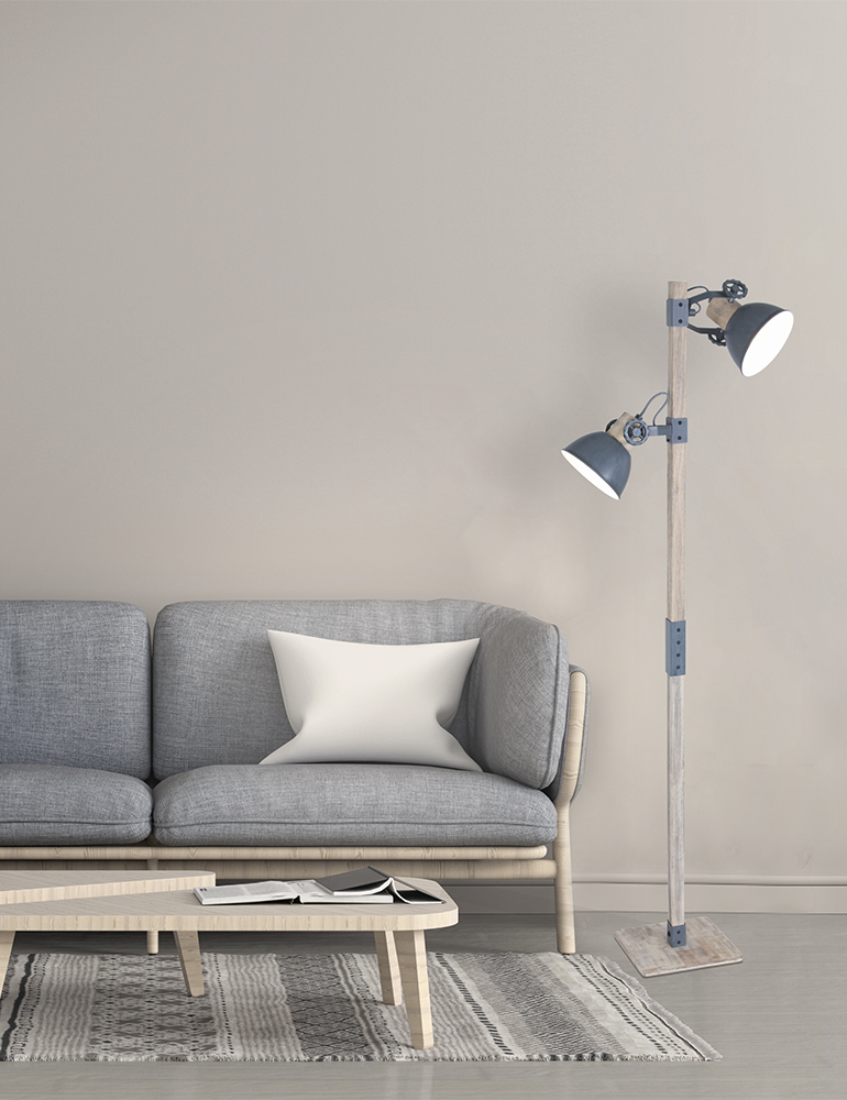 Lampadaire en bois avec abat-jour gris Mexlite Gearwood – Image 3