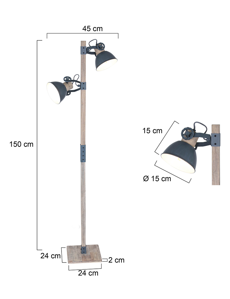 Lampadaire en bois avec abat-jour gris Mexlite Gearwood – Image 7