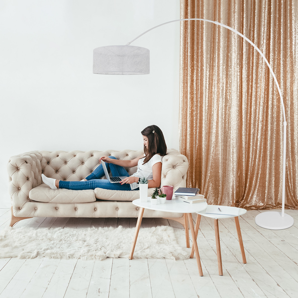 Lampadaire gris avec abat-jour blanc Steinhauer Sparkled light opaque – Image 3