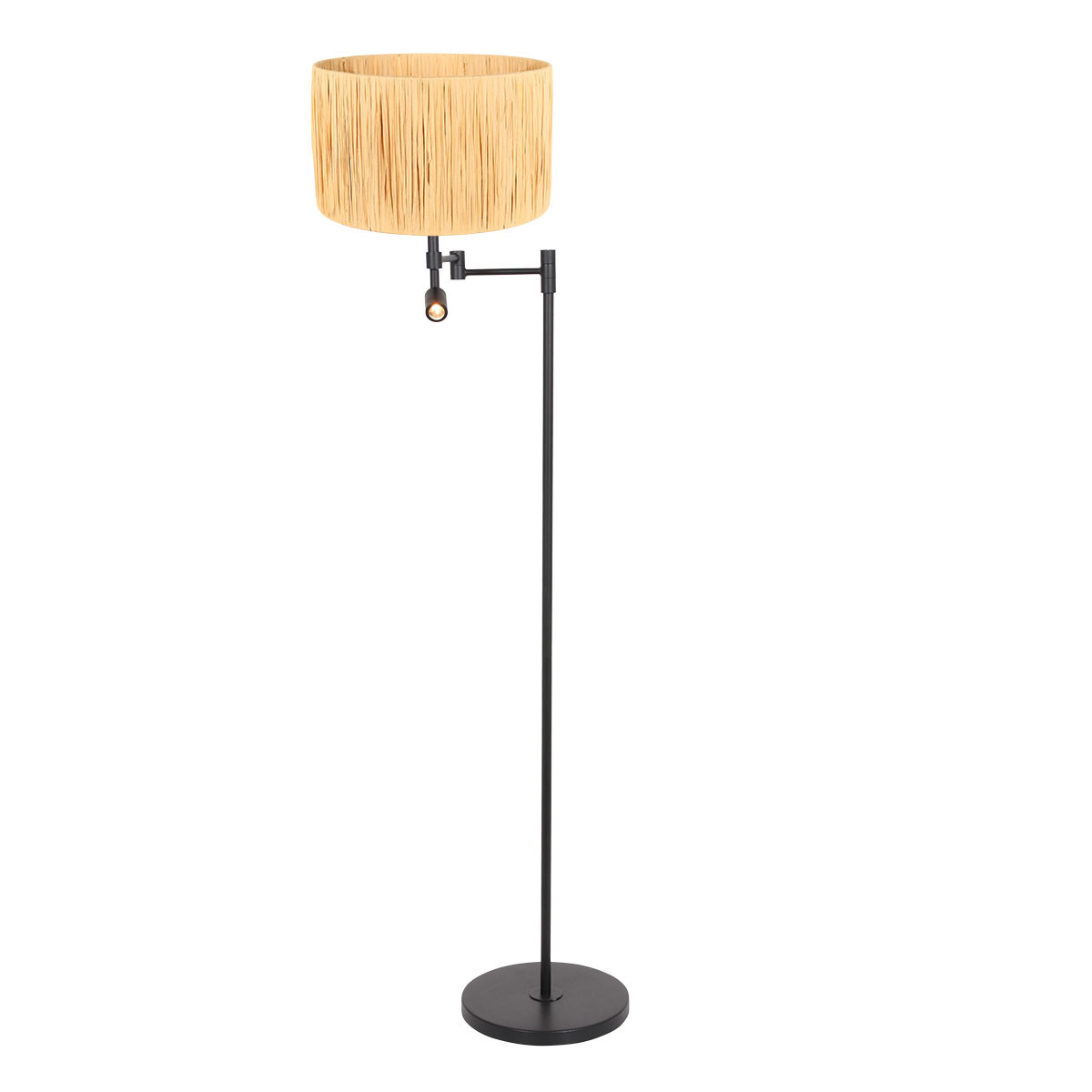 Lampadaire liseuse design noir abat-jour raphia Steinhauer Stang naturel et noir – Image 2