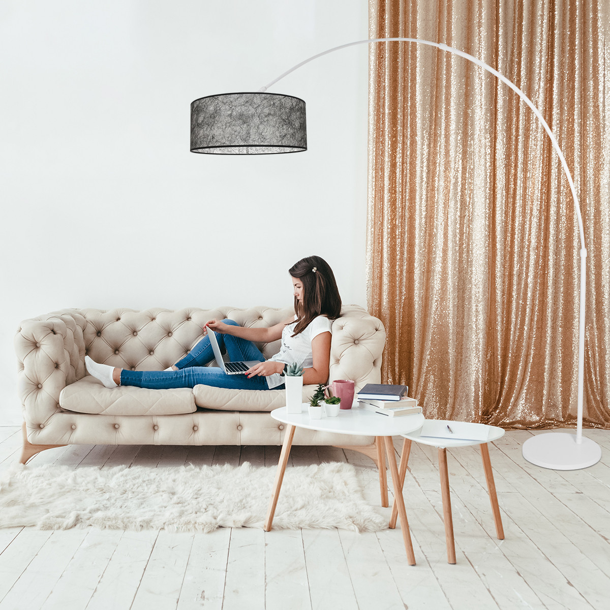 Lampadaire moderne à abat-jour noir Steinhauer Sparkled light opaque et noir – Image 3