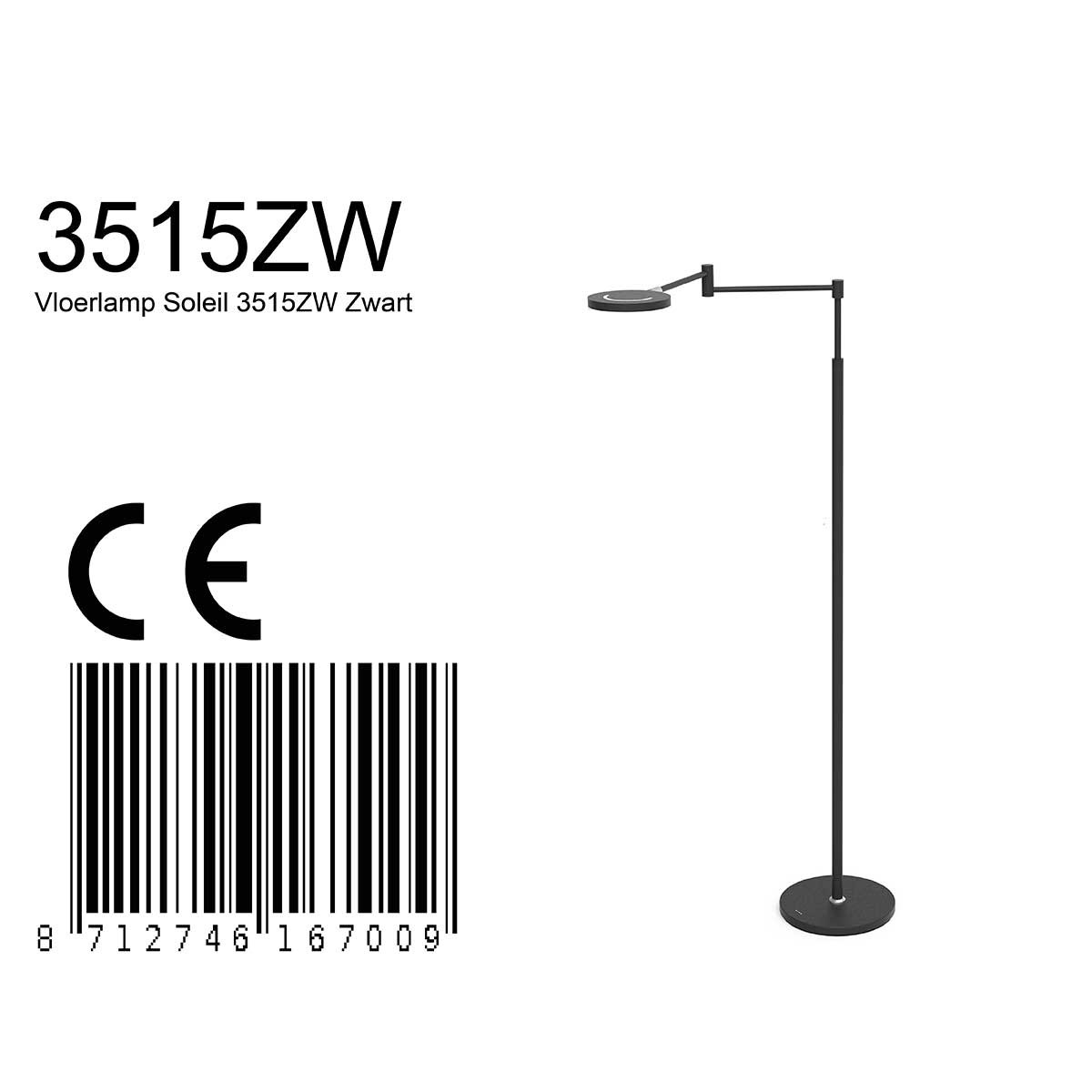 Lampadaire moderne noir avec abat-jour rond Steinhauer Soleil noir – Image 9