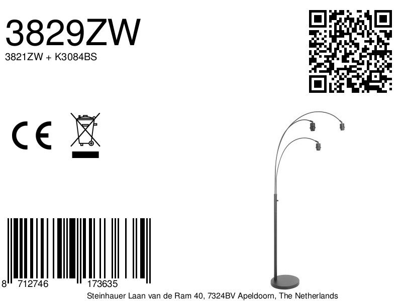 Lampadaire noir à trois lumières Steinhauer Sparkled light – Image 5