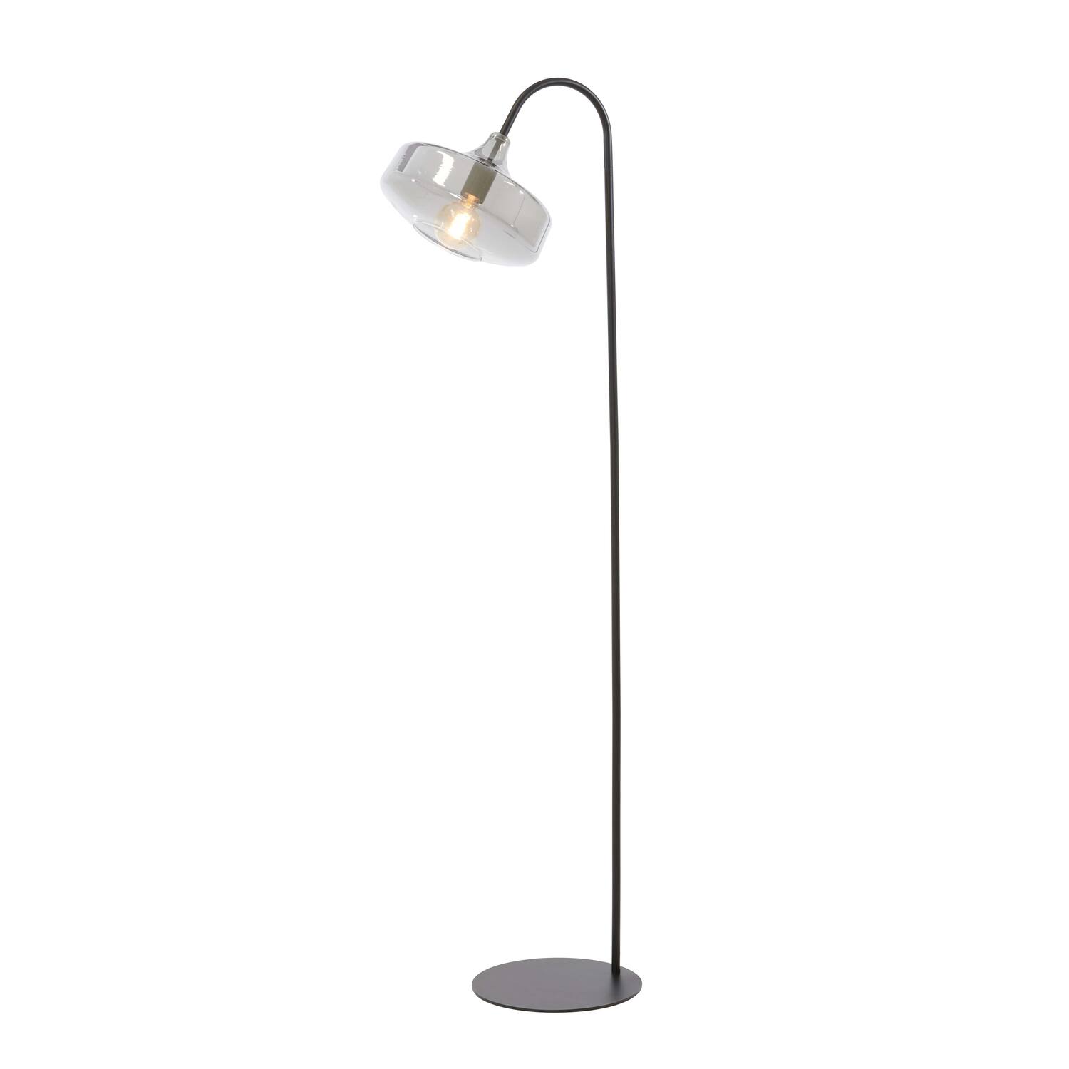 Lampadaire rétro noir avec abat-jour en verre fumé Light & Living Solna – Image 7
