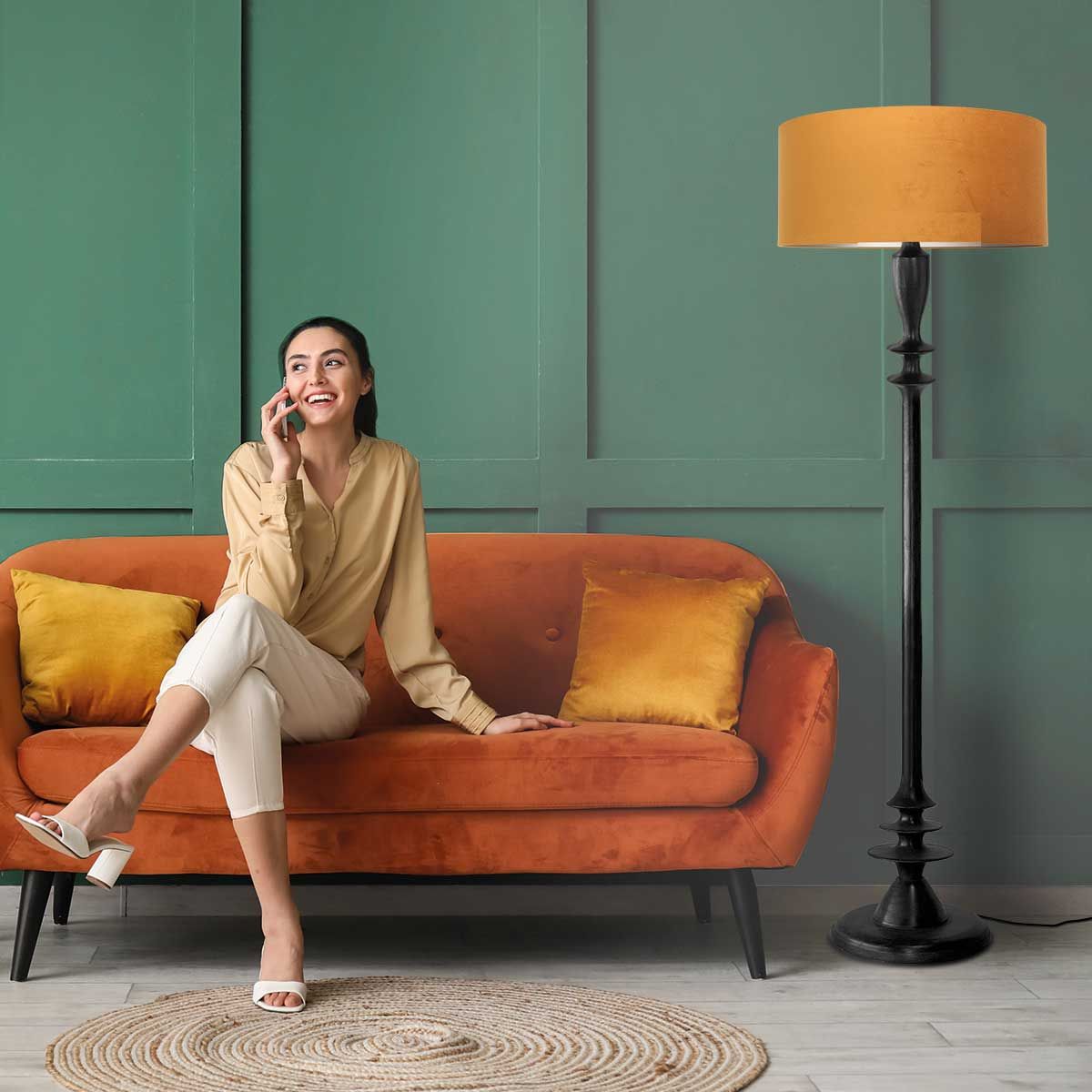 Lampadaire rétro orange et noir Steinhauer Bois noirantique et or – Image 3