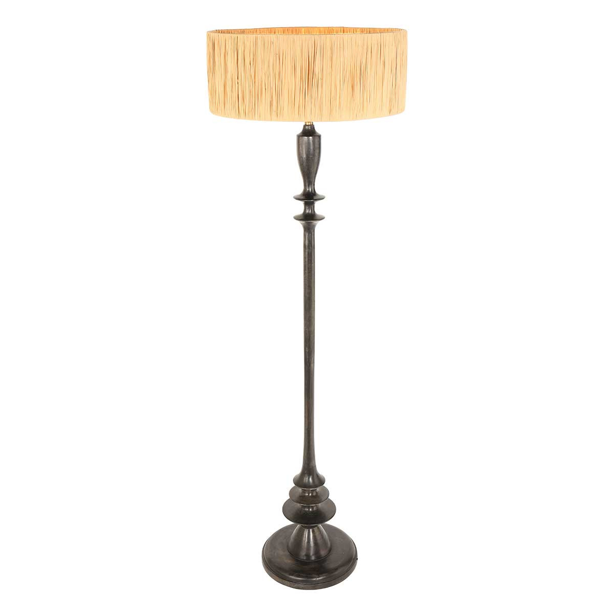 Lampadaire rustique rond en rotin noir Steinhauer Bois noirantique et naturel – Image 2