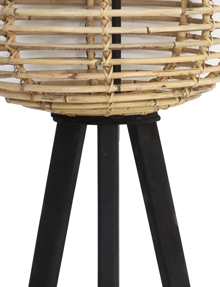 Lampadaire trépied avec abat-jour en bambou Light & Living Tabana noir – Image 3
