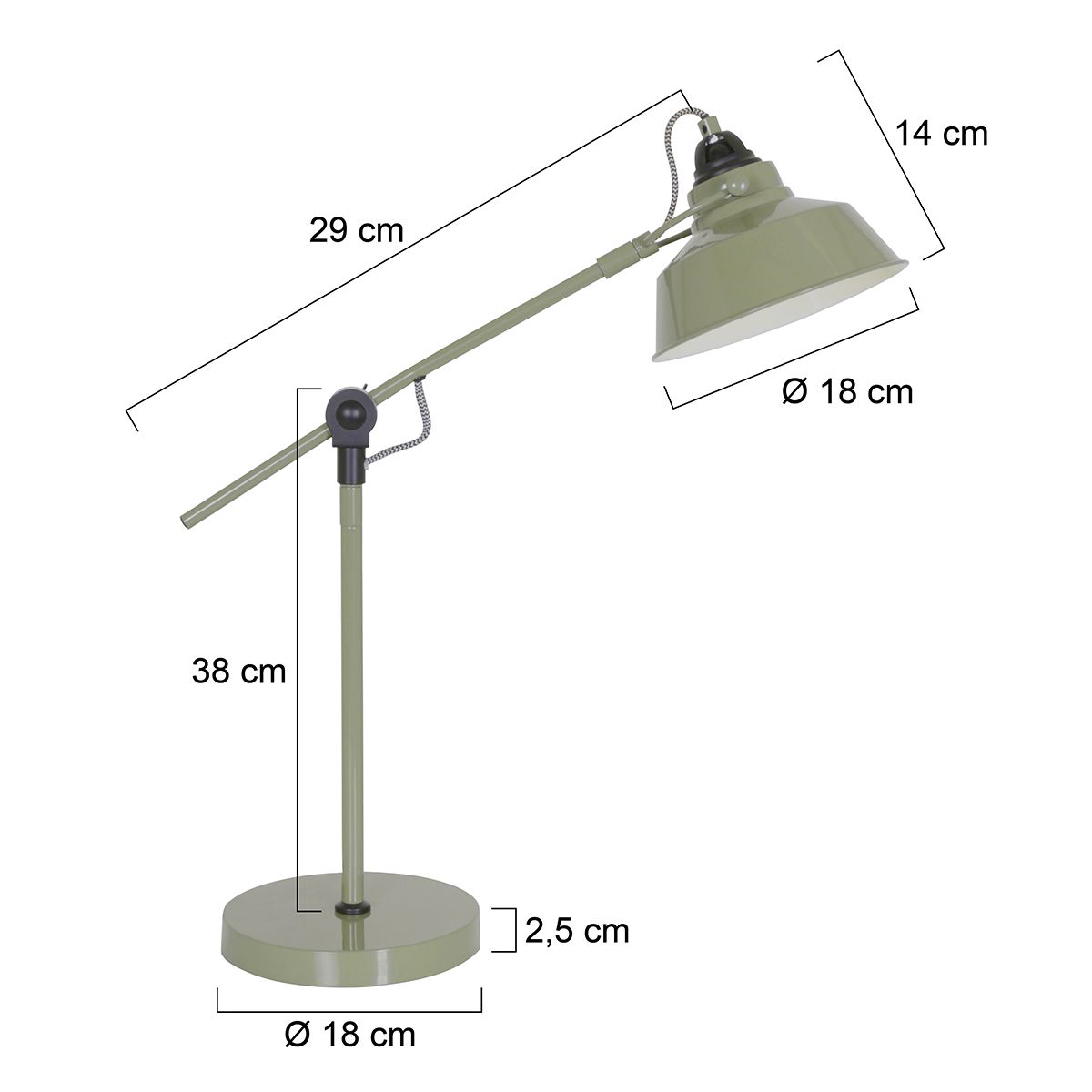 Lampe de table industrielle en métal vert Mexlite Nove – Image 7