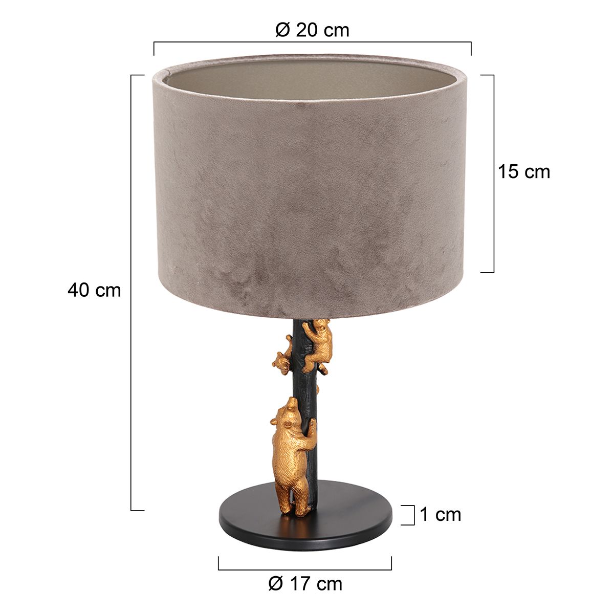 Lampe à poser Bear abat-jour velours Anne Light & Home taupe – Image 6