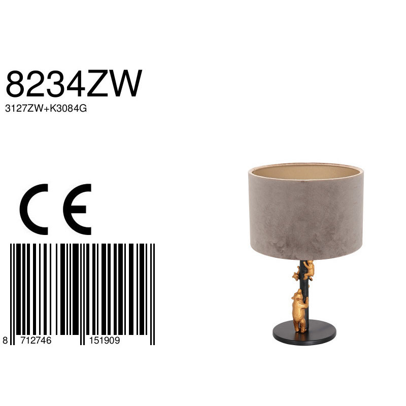 Lampe à poser Bear abat-jour velours Anne Light & Home taupe – Image 7