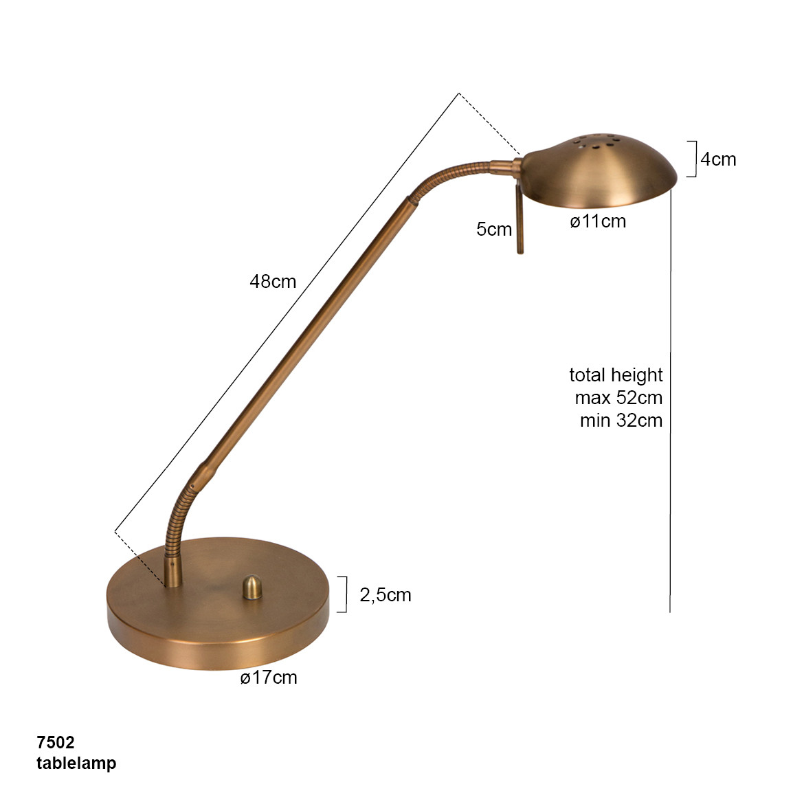 Lampe de table classique ronde bronze bras réglable Mexlite Biron – Image 7