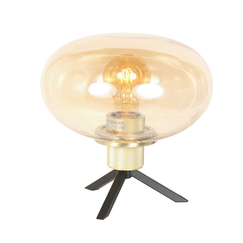 lampe-a-poser-en-verre-opaque-sphere-plate-socle-dore-steinhauer-reflexion-amber-et-noir-2681me