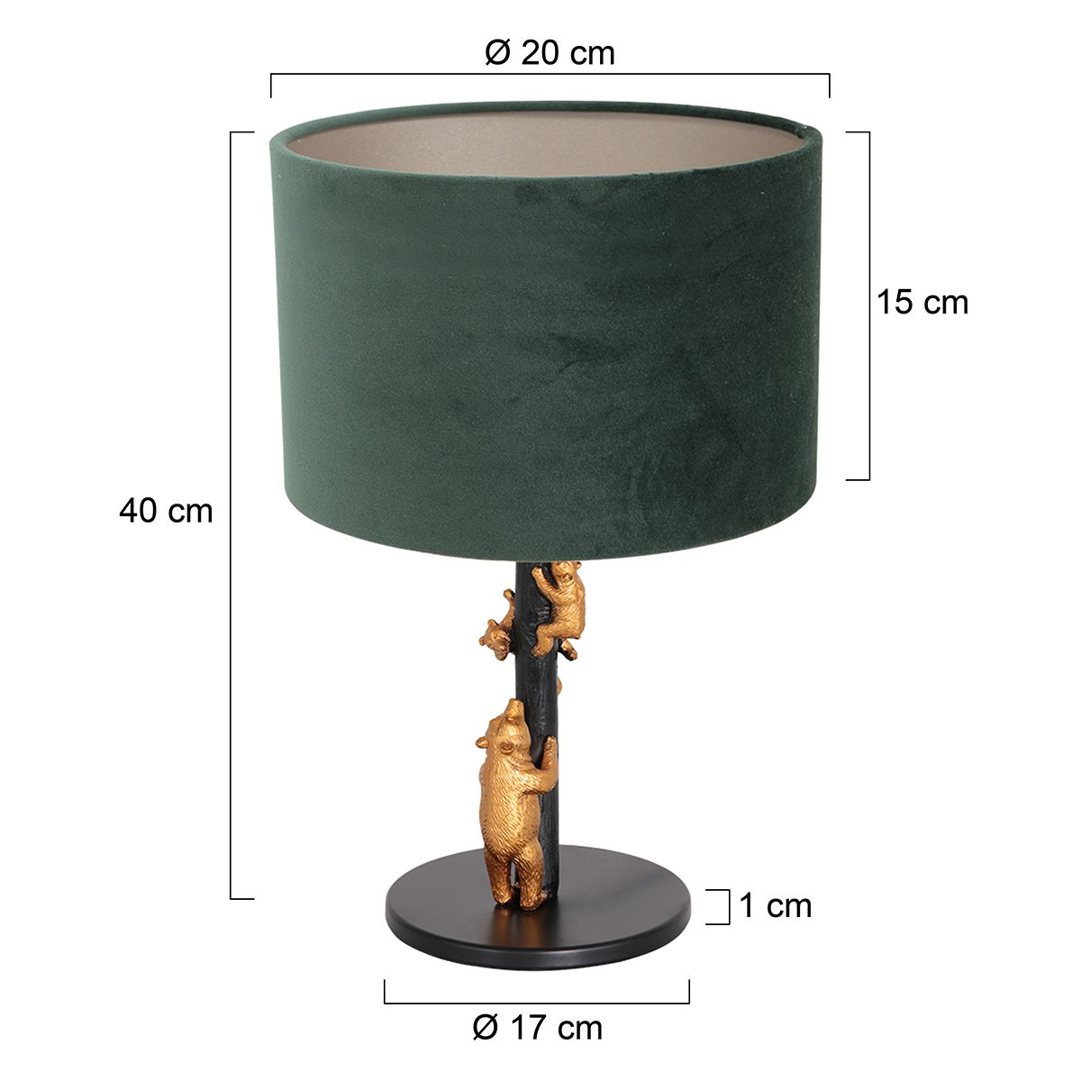 Lampe à poser oursons dorés Anne Light & Home abat-jour velours vert – Image 6