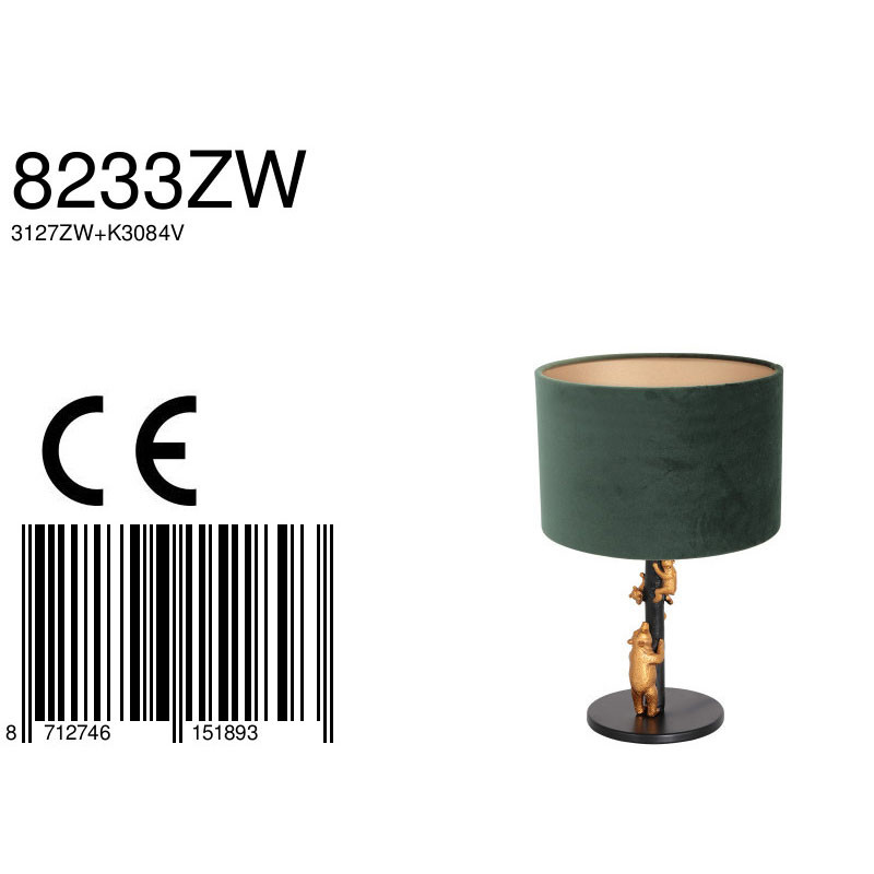 Lampe à poser oursons dorés Anne Light & Home abat-jour velours vert – Image 7