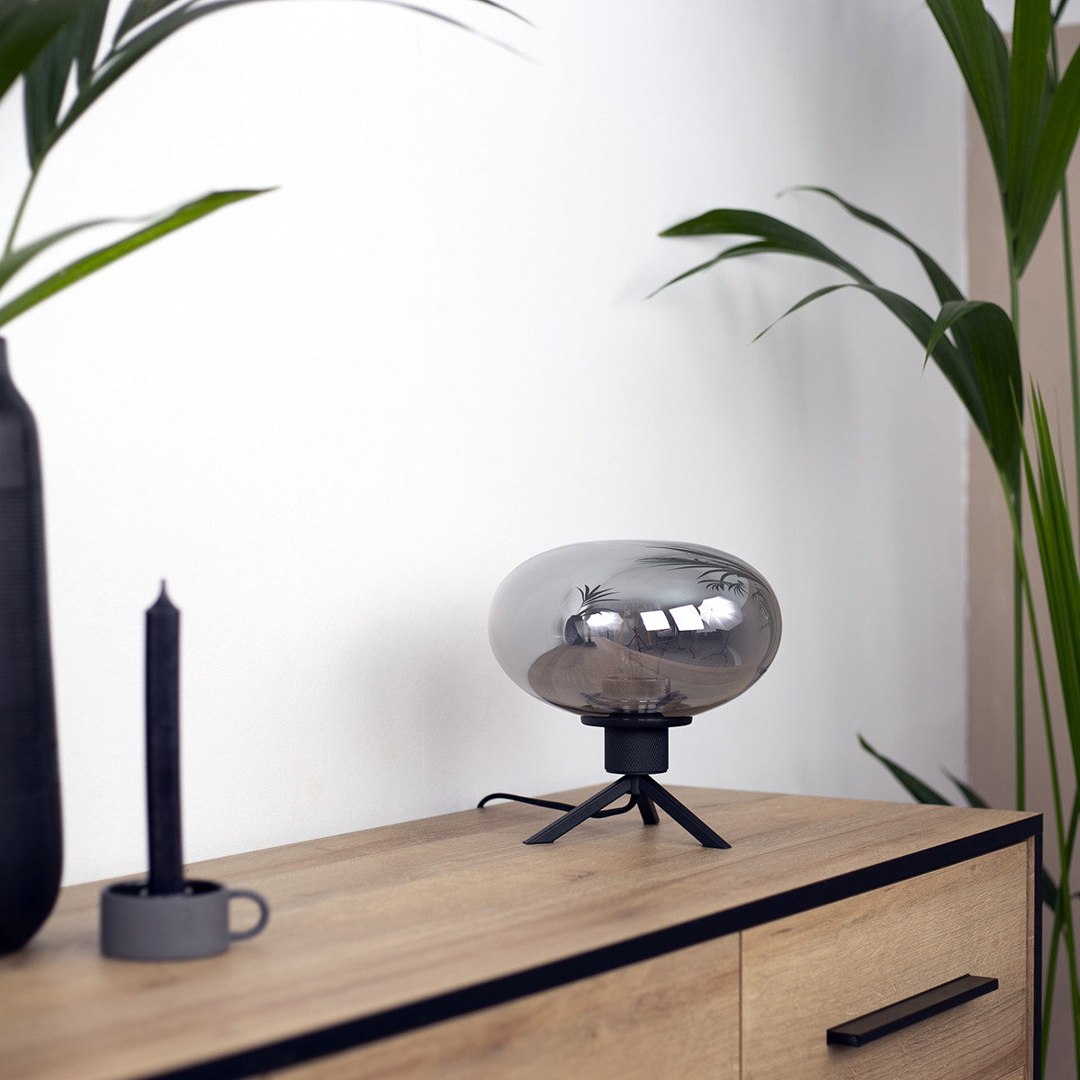 Lampe à poser sphère plate en verre fumé Reflexion Steinhauer – Image 3
