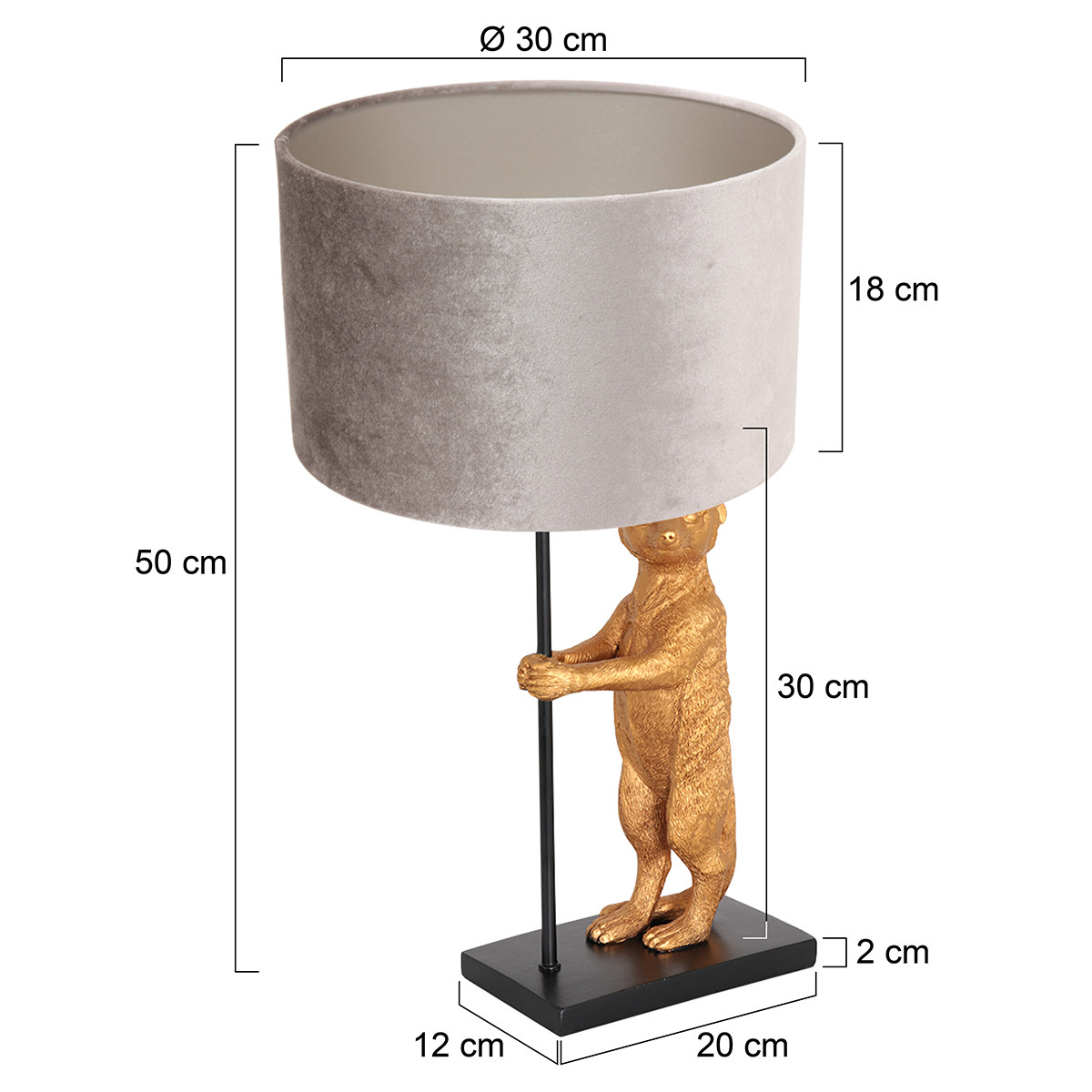 Lampe à poser suricate avec abat-jour Anne Light & Home velours taupe – Image 6