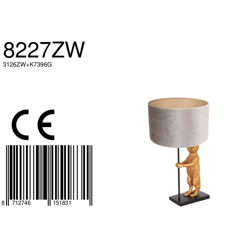 Lampe à poser suricate avec abat-jour Anne Light & Home velours taupe – Image 7