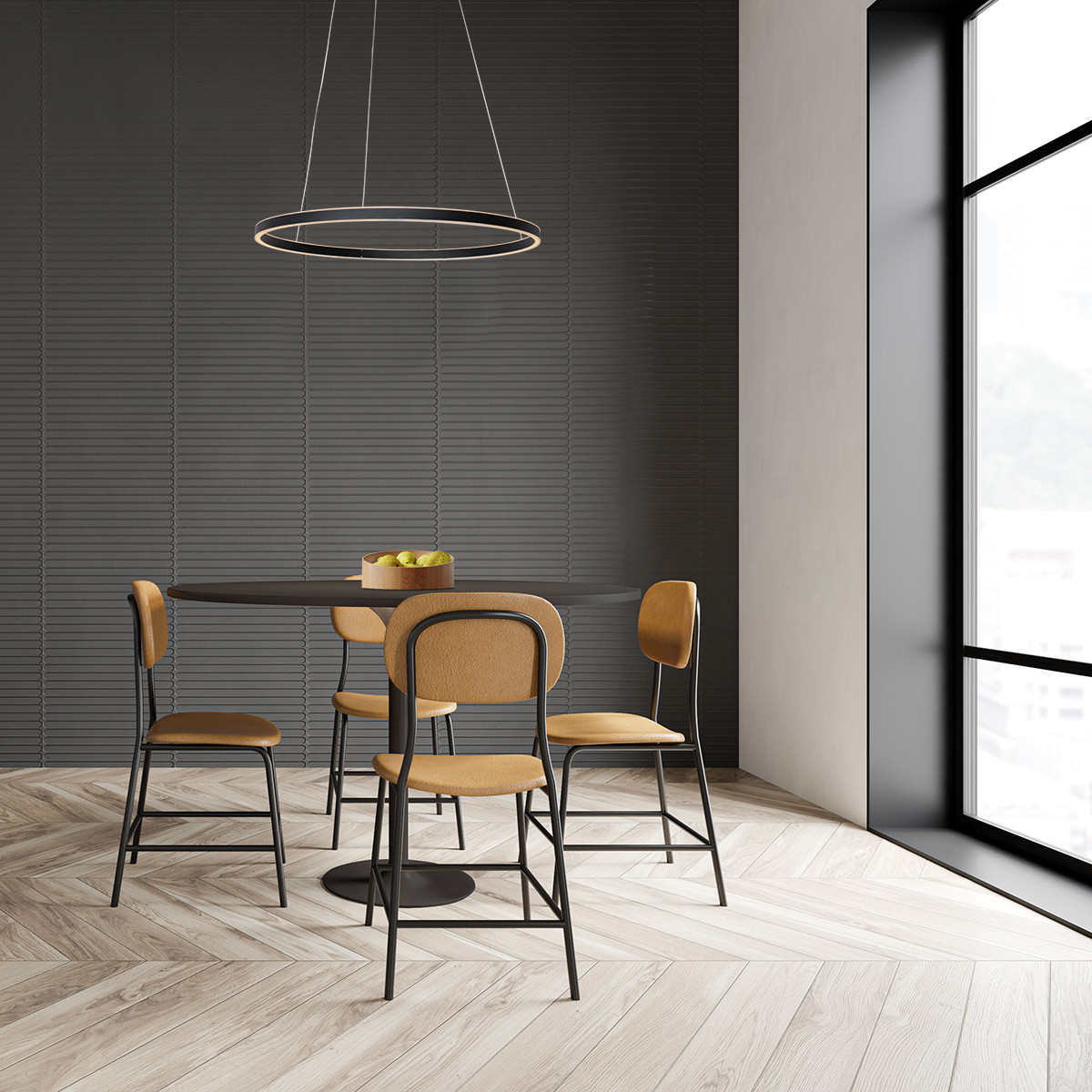 Suspension minimaliste noire en forme d'anneau Steinhauer Ringlux – Image 3