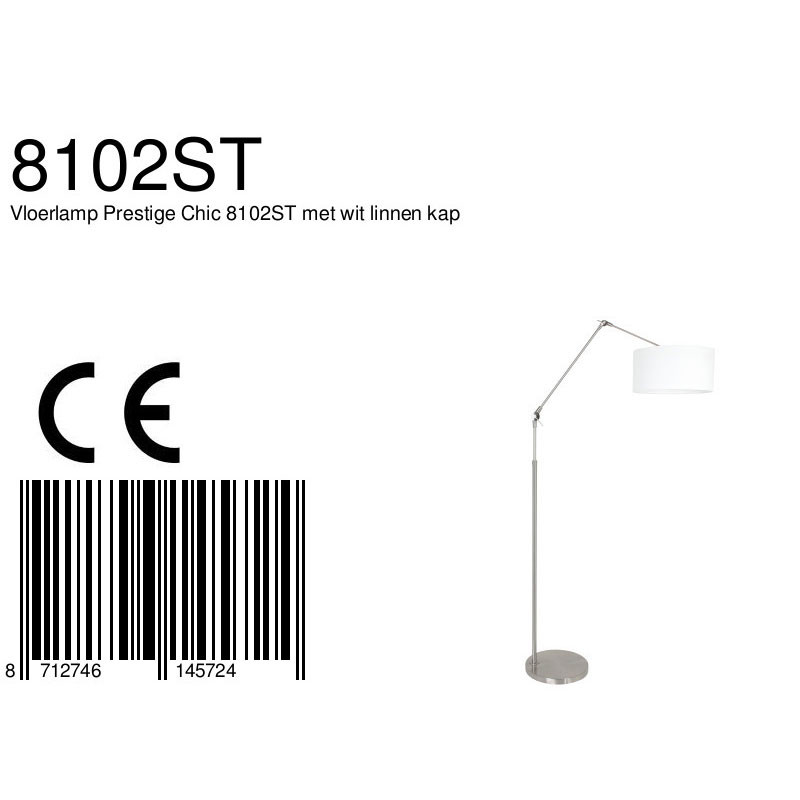 Lampe arc en acier bras articulé Steinhauer Prestige Chic abat-jour lin blanc – Image 7