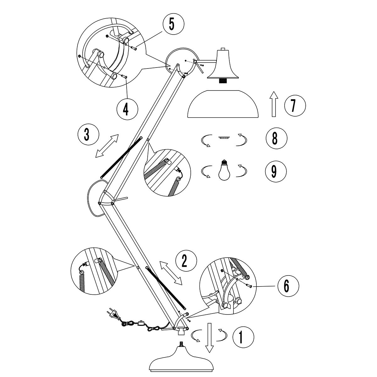 Lampadaire industriel noir métal bras articulé Mexlite Office Magna – Image 10