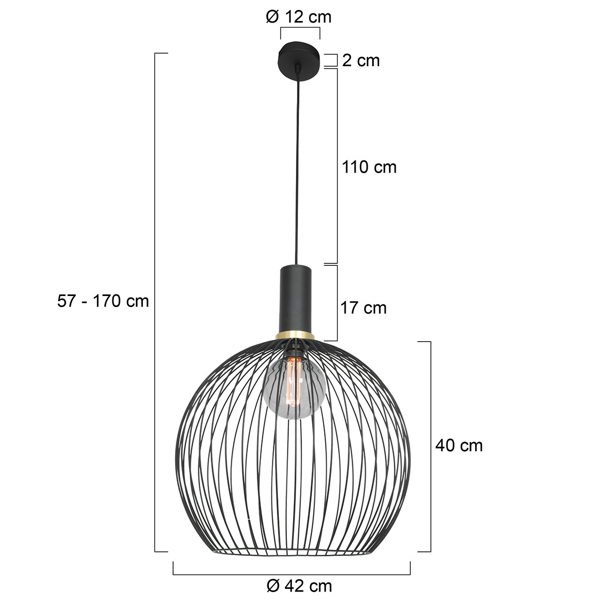 Lampe boule en fil de fer avec détails dorés Mexlite Aureole noir – Image 7