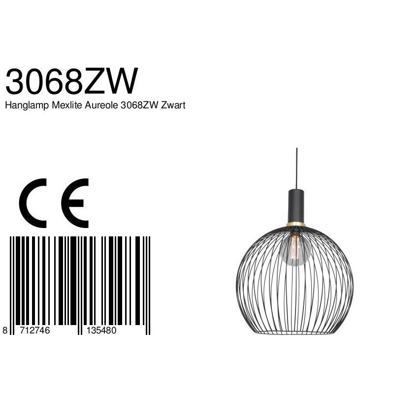 Lampe boule en fil de fer avec détails dorés Mexlite Aureole noir – Image 8