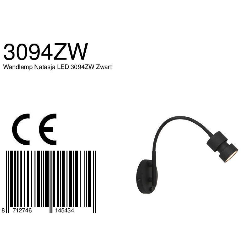 Applique murale moderne en métal noir Steinhauer Natasja LED – Image 7