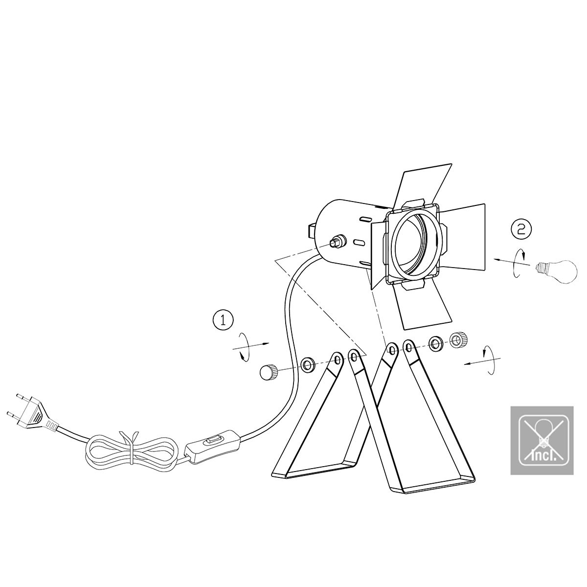 Lampe de table industrielle rétro noire inclinable Mexlite Carree – Image 7