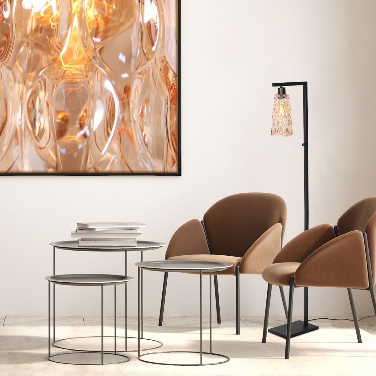 Lampe de Sol Moderne en Verre Ambre Steinhauer Vidrio noir – Image 3