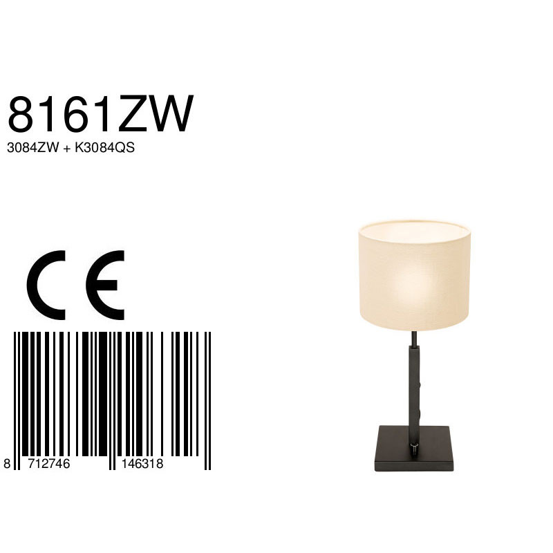 Lampe de table abat-jour en lin blanc Steinhauer Stang noir – Image 7