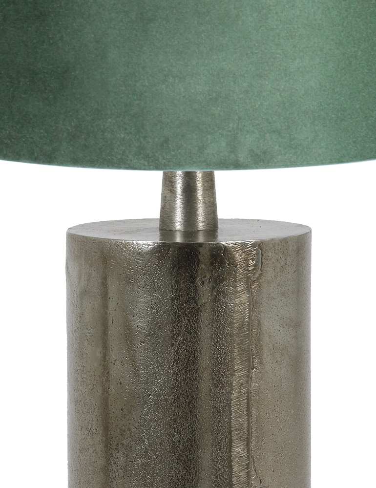 Lampe de table argentée avec abat-jour en velours vert Light & Living Savi – Image 2