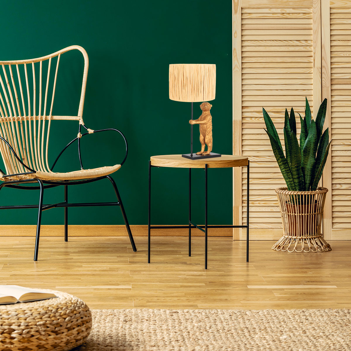 Lampe de table avec ours et abat-jour en rotin Anne Light & Home Animaux naturel et noir – Image 3