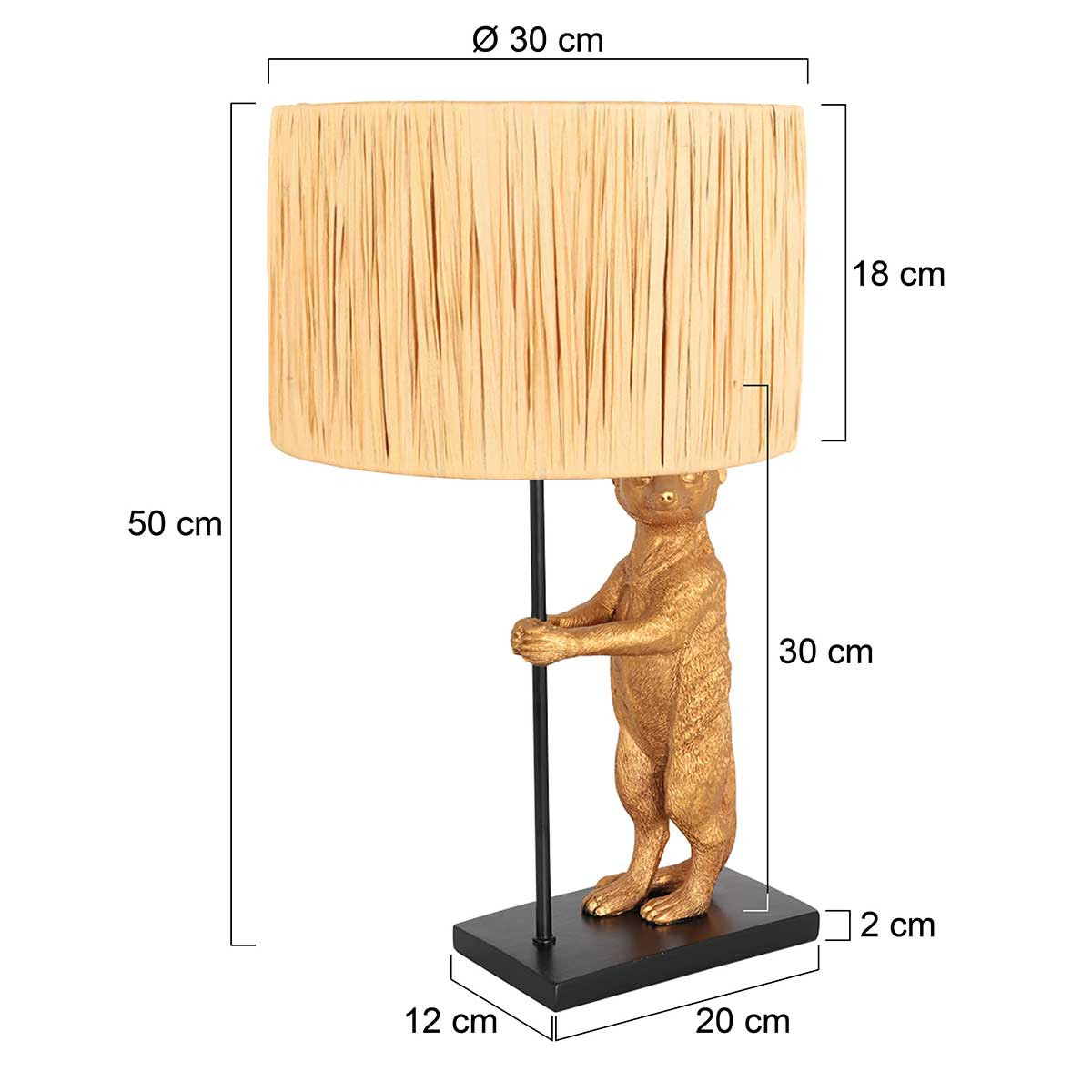 Lampe de table avec ours et abat-jour en rotin Anne Light & Home Animaux naturel et noir – Image 7