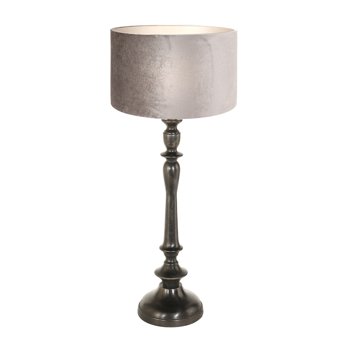 Lampe de table classique noire avec abat-jour argenté Steinhauer Bois noirantique et argent – Image 2