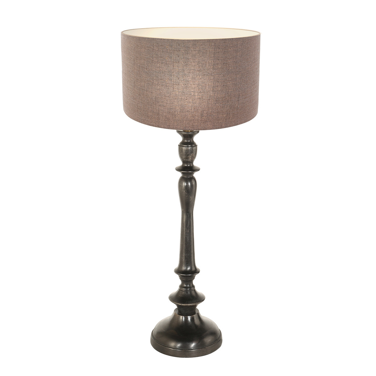 Lampe de table classique ronde marron noir Steinhauer Bois noirantique et gris – Image 2