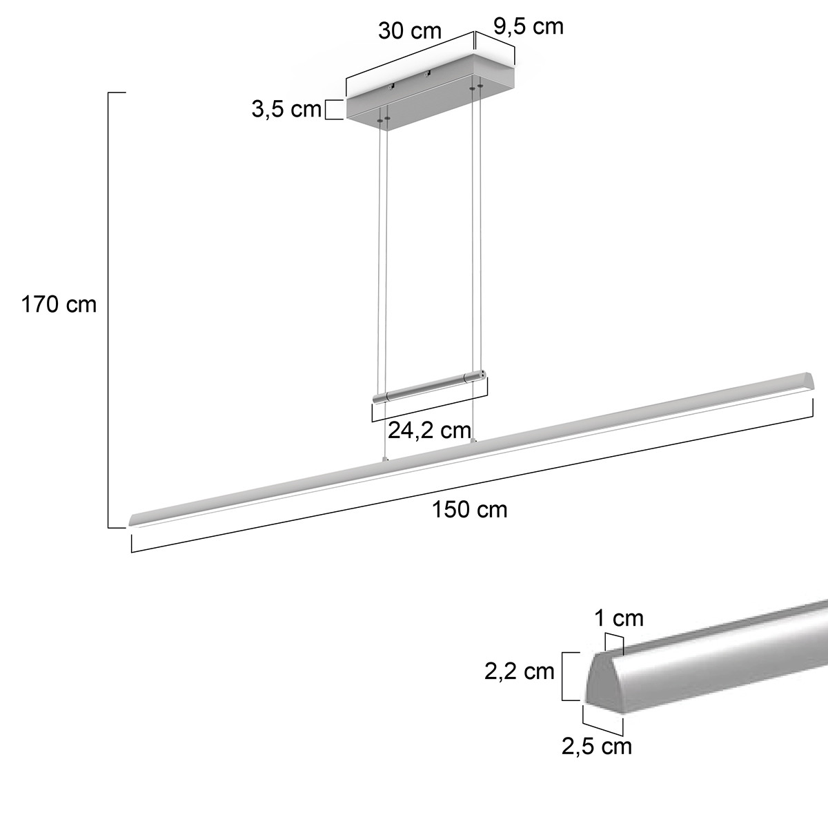 Suspension design moderne allongée en acier Steinhauer Profilo – Image 3