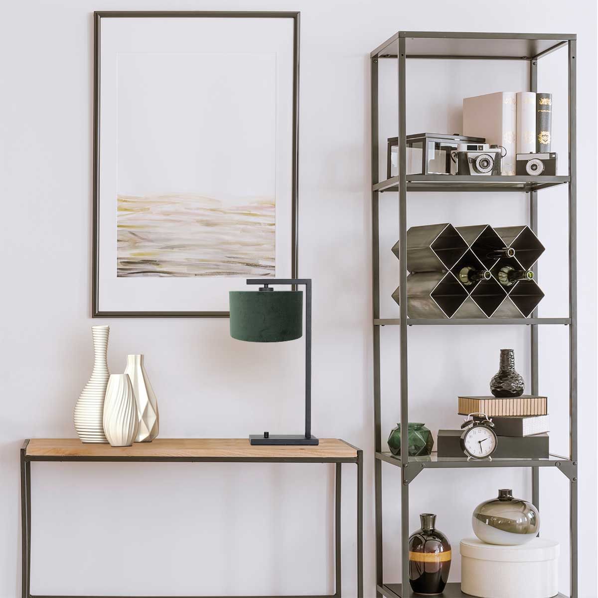 Lampe de table en métal avec abat-jour vert Steinhauer Stang noir – Image 3