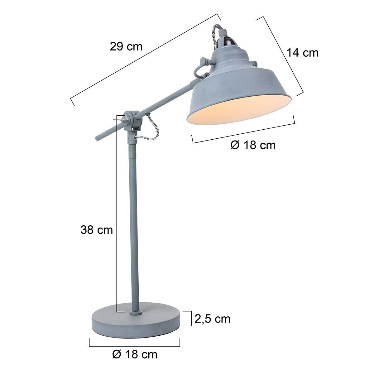 Lampe de table industrielle en métal gris Mexlite Nove – Image 7