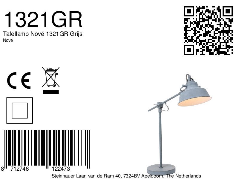 Lampe de table industrielle en métal gris Mexlite Nove – Image 8