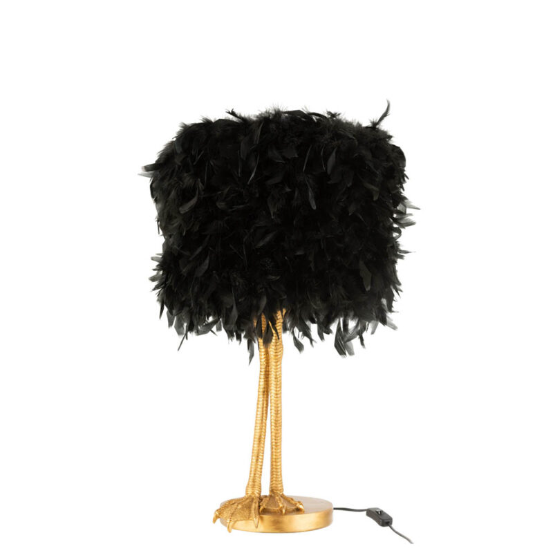 lampe-de-table-moderne-noire-et-doree-avec-plumes-dautruche-jolipa-paws-poly-6468-2