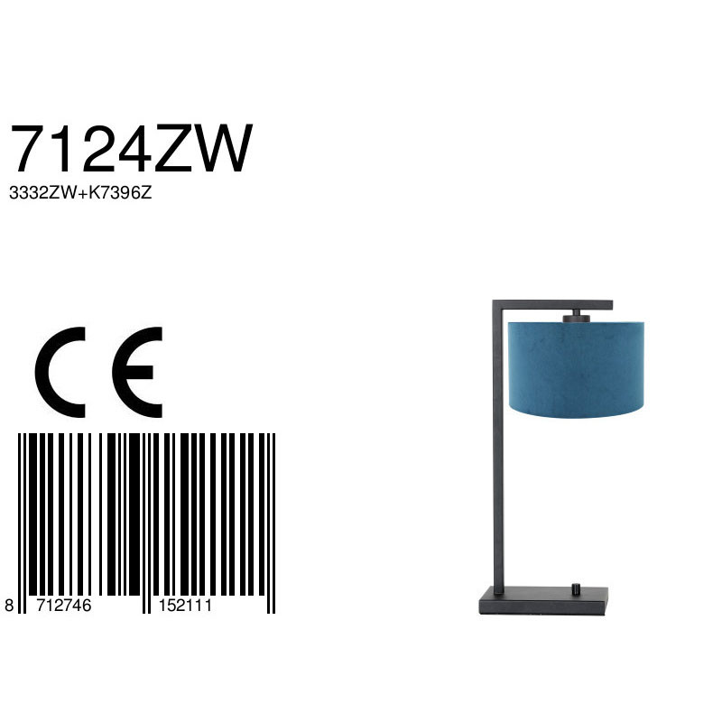 lampe-de-table-noire-abat-jour-bleu-steinhauer-stang-7124zw-7