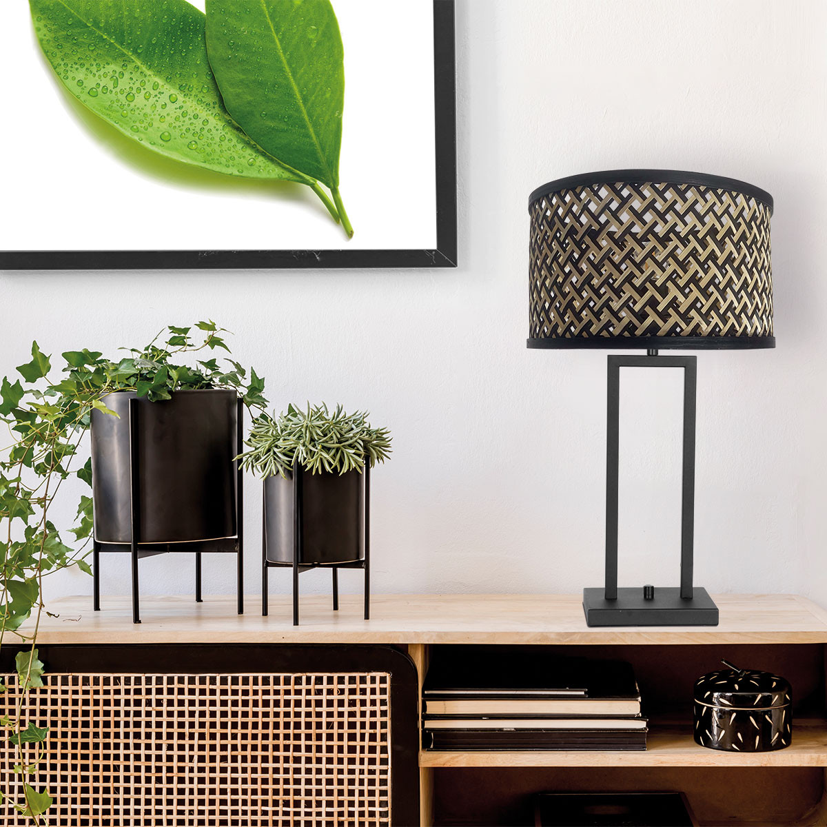 Lampe de Table Noire avec Motif Géométrique Steinhauer Stang naturel et noir – Image 3